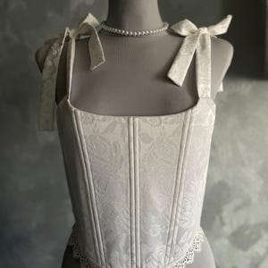 Wedding Corset, Jacquard Corset, Renaissance Corset, Plus Size Corset, Corset with Lace Bidice in Soft White, Princess Corset, Bridal Corset