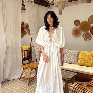 Handmade White Kaftan Dress – Long Oversized Caftan – White Goddess Maxi Dress – Beach Coverup – Resort Wear – Gift for Her – Boho Style