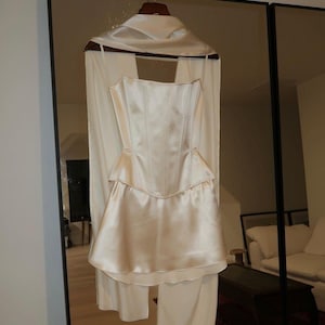 Pearl White Satin Corset, Mini Skirt & Scarf for Isabella
