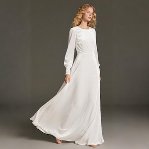 White Velvet Maxi Dress With Long Puff Sleeves, Elegant Winter Gown, Formal Full Length Dress For Events, Soft Flowing Dress Autumn dress