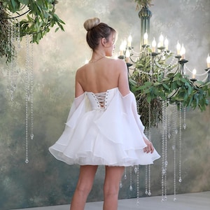 Сelestial, ethereal, back lace up corset dress, white short wedding dress, rehearsal dinner dress.