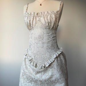 Cream Renaissance Corset Dress, Vintage Adjustable Bustier Ruffle Trim, Wedding Outfit for her