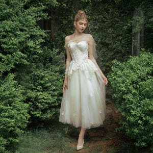 Handmade Bridal Corset Dress Set: Ivory Tulle Skirt, Fairycore Wedding Outfit